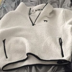 White Cropped Fleece PINK Victoria’s Secret